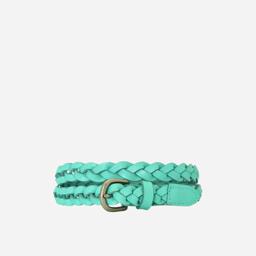 CAROL - Womens Mint Green Skinny Plaited Leather Belt