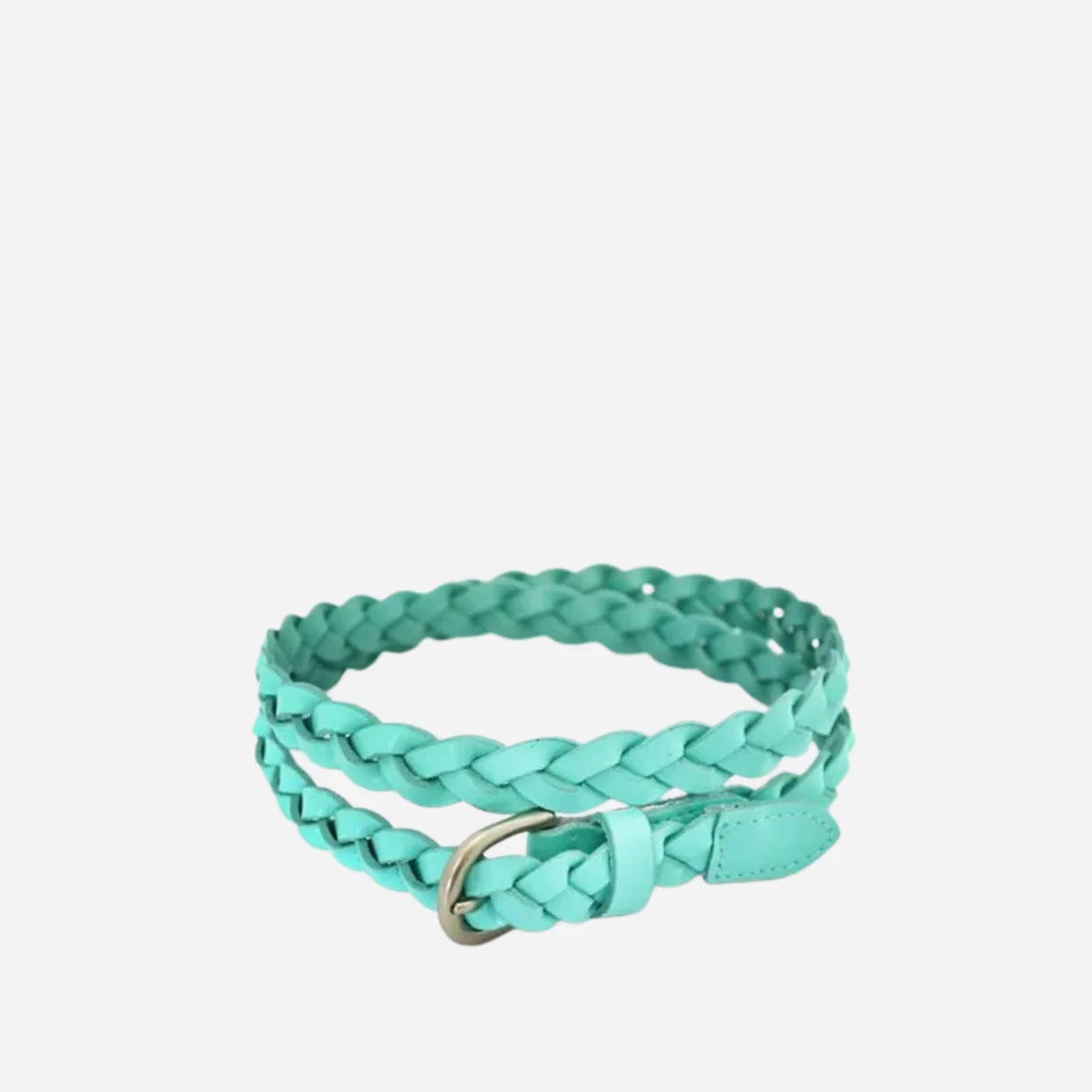 CAROL - Womens Mint Green Skinny Plaited Leather Belt