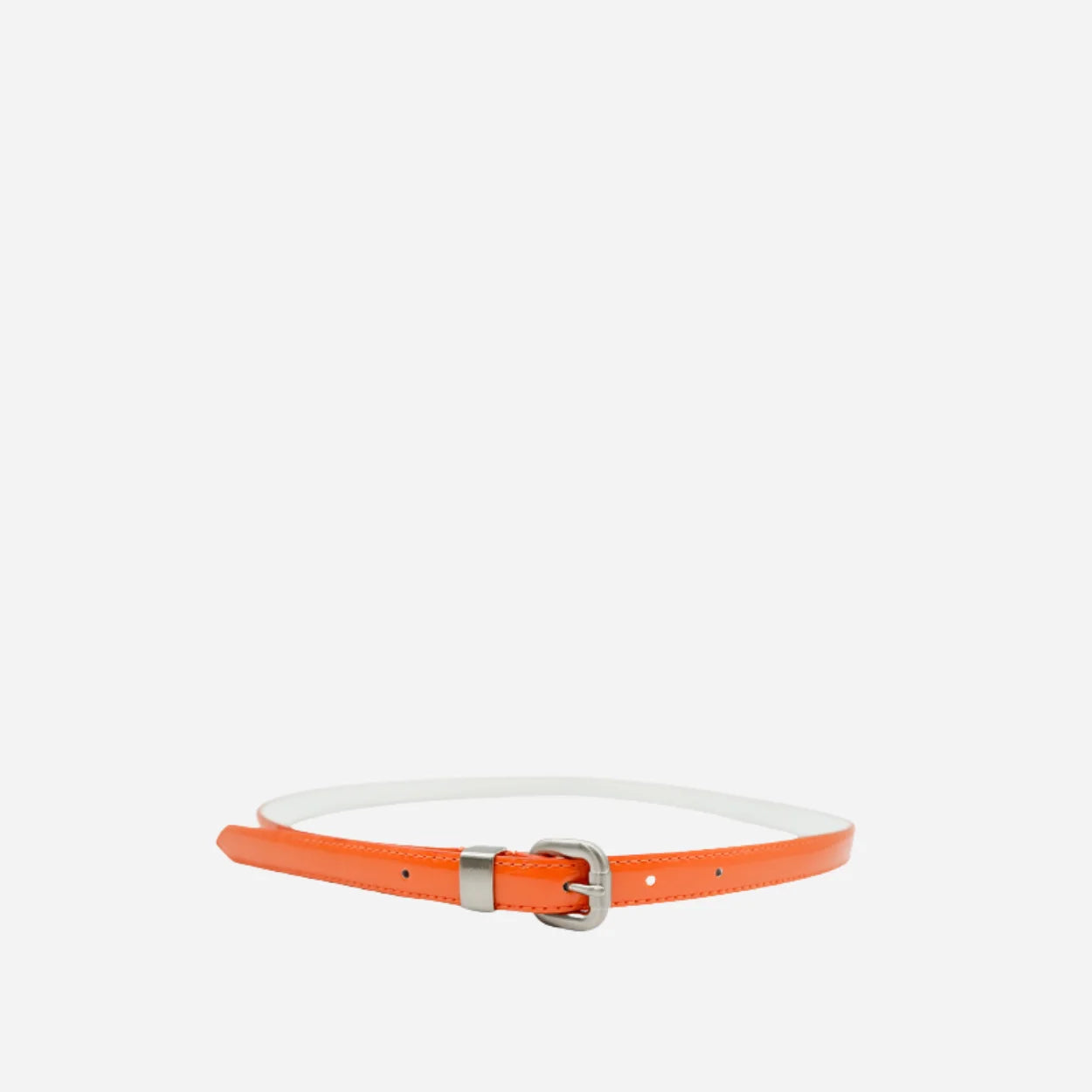 CARRIE - Orange Patent Skinny Leather Belt with Silver Buckle