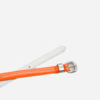 CARRIE - Orange Patent Skinny Leather Belt with Silver Buckle - BeltNBags