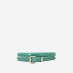 CARRIE -  Womens Forest Green Patent Skinny Leather Belt with Silver Buckle - BeltNBags