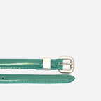 CARRIE -  Womens Forest Green Patent Skinny Leather Belt with Silver Buckle - BeltNBags