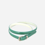 CARRIE -  Womens Forest Green Patent Skinny Leather Belt with Silver Buckle - BeltNBags