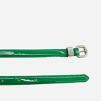 CARRIE -  Womens Emerald Green Patent Skinny Leather Belt with Silver Buckle - BeltNBags