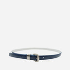 CARRIE -  Womens Navy Patent Skinny Leather Belt with Silver Buckle - BeltNBags