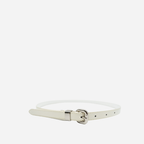 CARRIE -  Womens Off-White Patent Skinny Leather Belt with Silver Buckle - BeltNBags