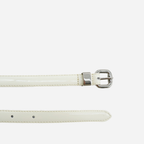 CARRIE -  Womens Off-White Patent Skinny Leather Belt with Silver Buckle - BeltNBags