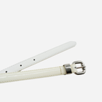 CARRIE -  Womens Off-White Patent Skinny Leather Belt with Silver Buckle - BeltNBags