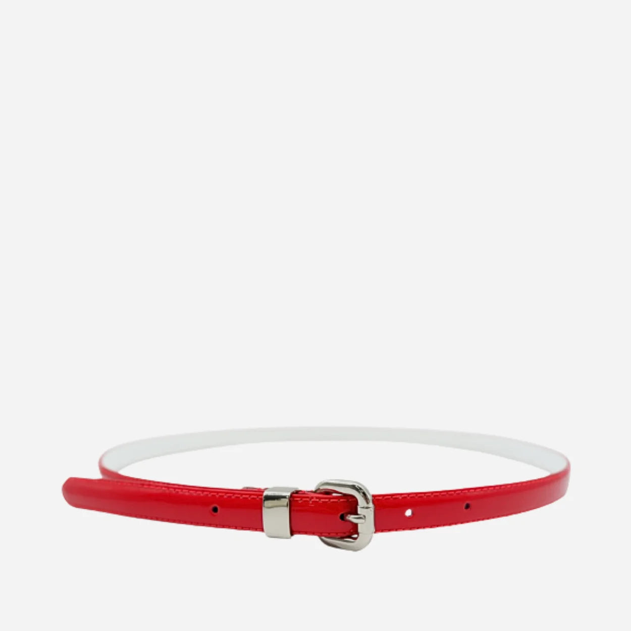 CARRIE -  Womens Red Patent Skinny Leather Belt with Silver Buckle