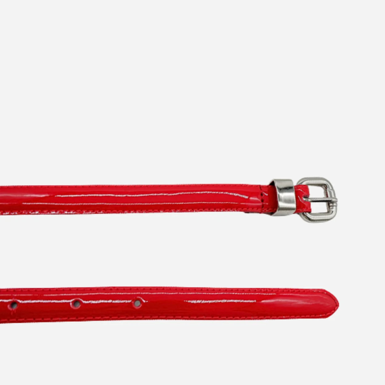 CARRIE -  Womens Red Patent Skinny Leather Belt with Silver Buckle