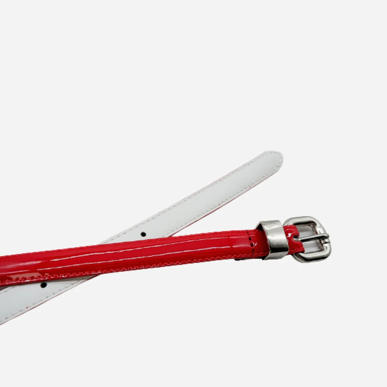 CARRIE -  Womens Red Patent Skinny Leather Belt with Silver Buckle