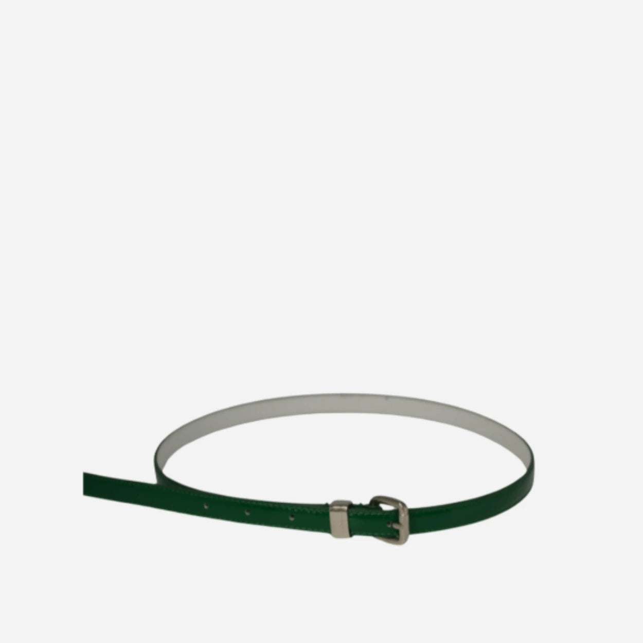 CARRIE -  Womens Emerald Forest Green Patent Skinny Leather Belt with Silver Buckle