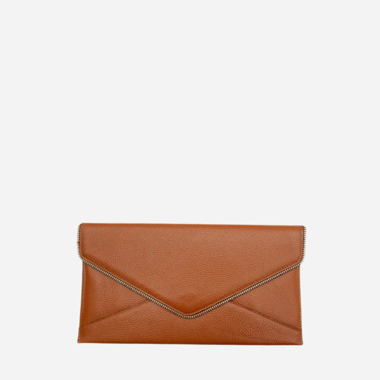 CASTLECRAG - Brown Genuine Pebbled Leather Clutch with Zipper Detailing