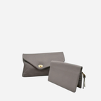 Gift Set | CENTENNIAL PARK - Womens Grey Pebbled Leather Clutch Bag & CREMORNE Leather Fold Wallet