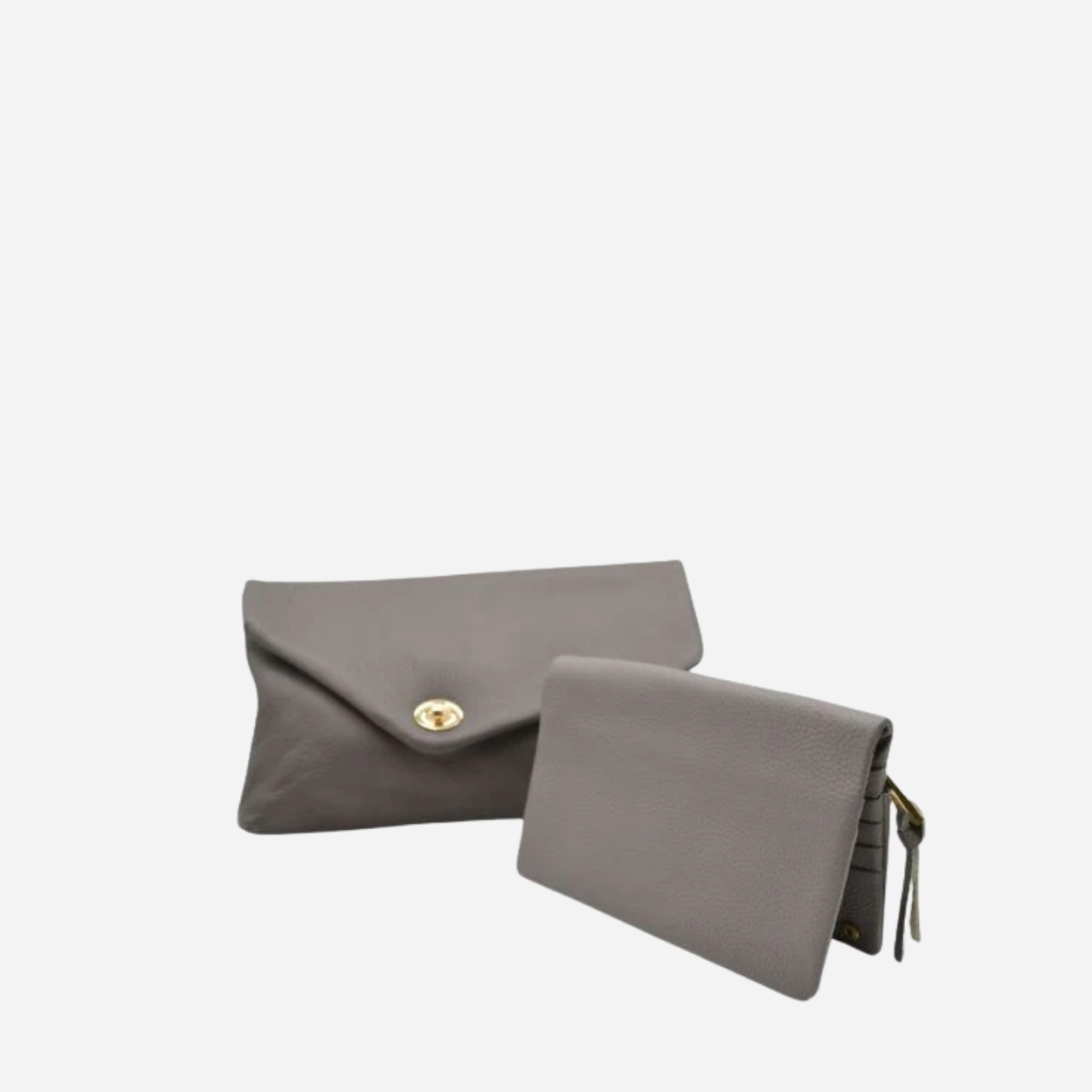 Gift Set | CENTENNIAL PARK - Womens Grey Pebbled Leather Clutch Bag & CREMORNE Leather Fold Wallet