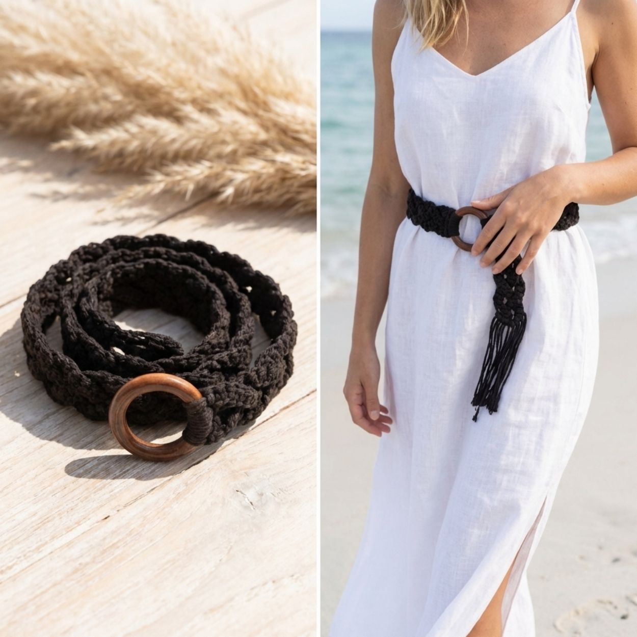 Clovelly Boho Braided Belt – Dark Brown & Cream Woven Belt for Women - BeltNBags