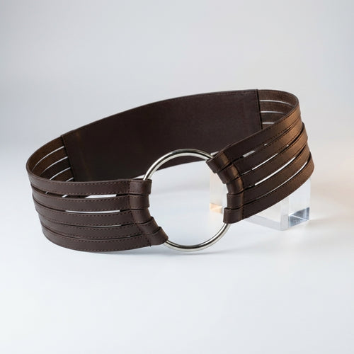 Coco Women's Chocolate Leather Wide Waist Belt