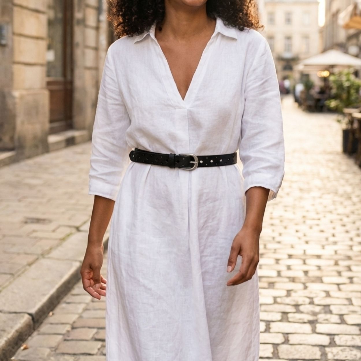 WALLAROO - Women's Black Genuine Leather Belt with Brushed Silver Buckle