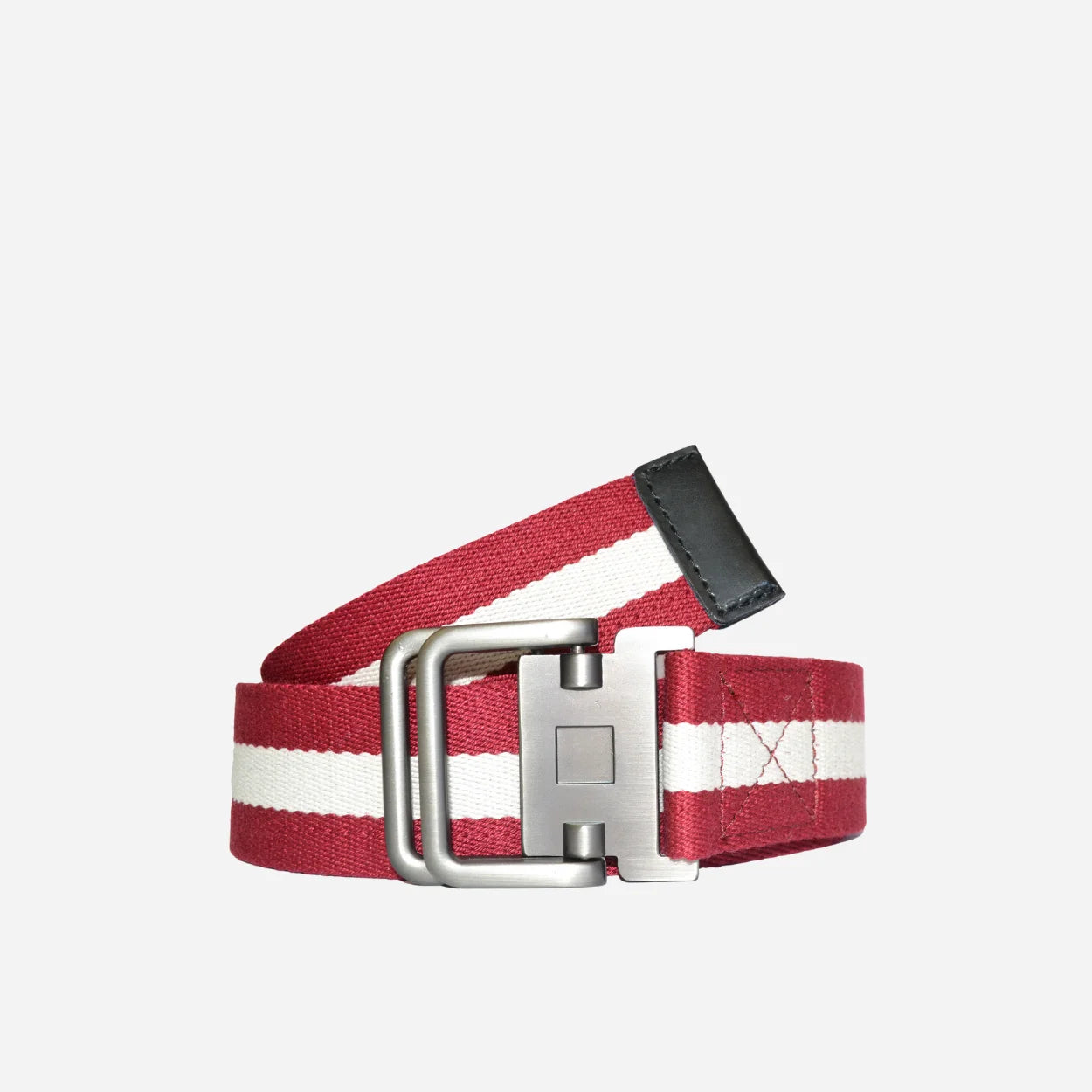 ZEUS - Mens Red and White Cotton Canvas Webbing Belt with Slide Through Buckle