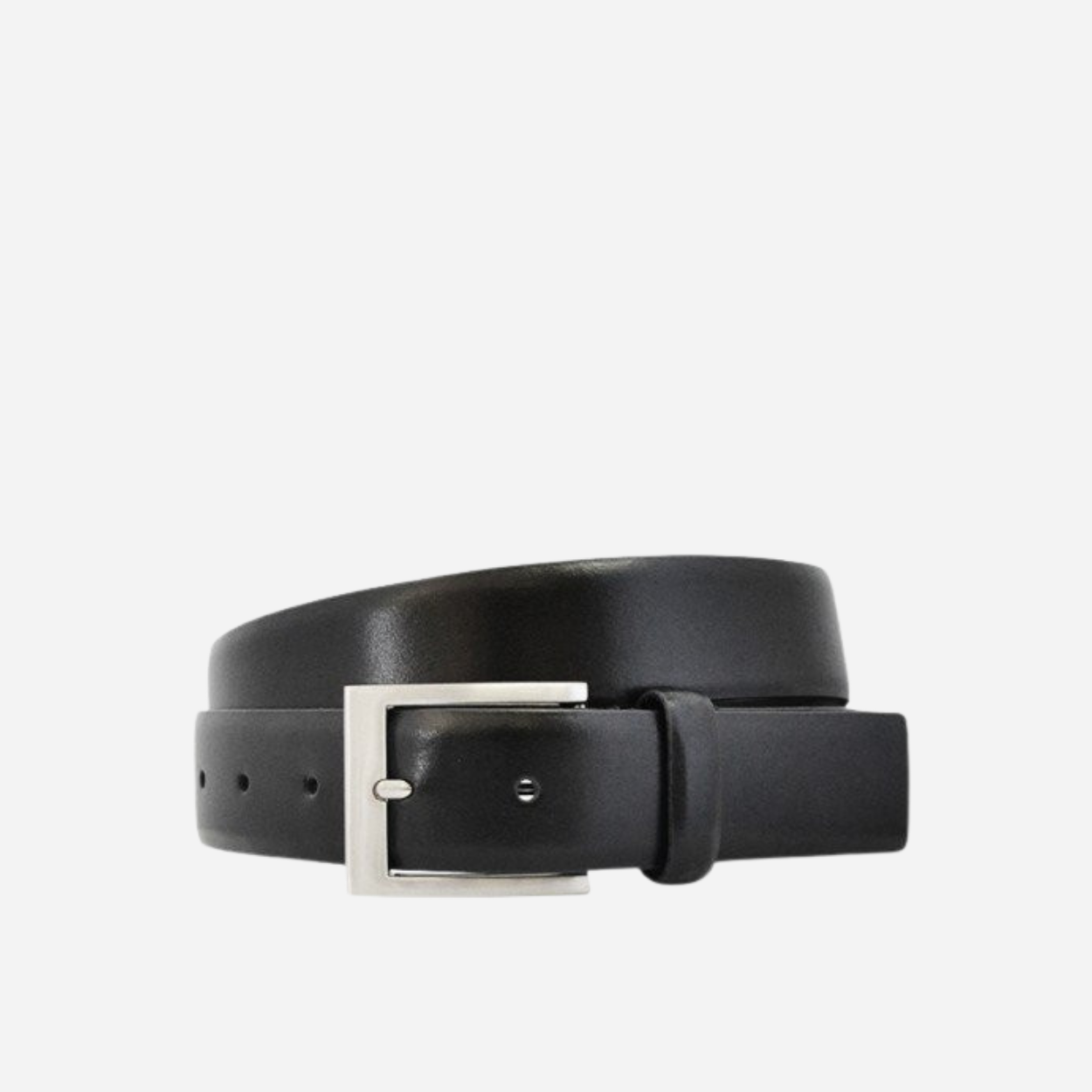 DARIO - Mens Black Leather Dress Belt with Silver Buckle
