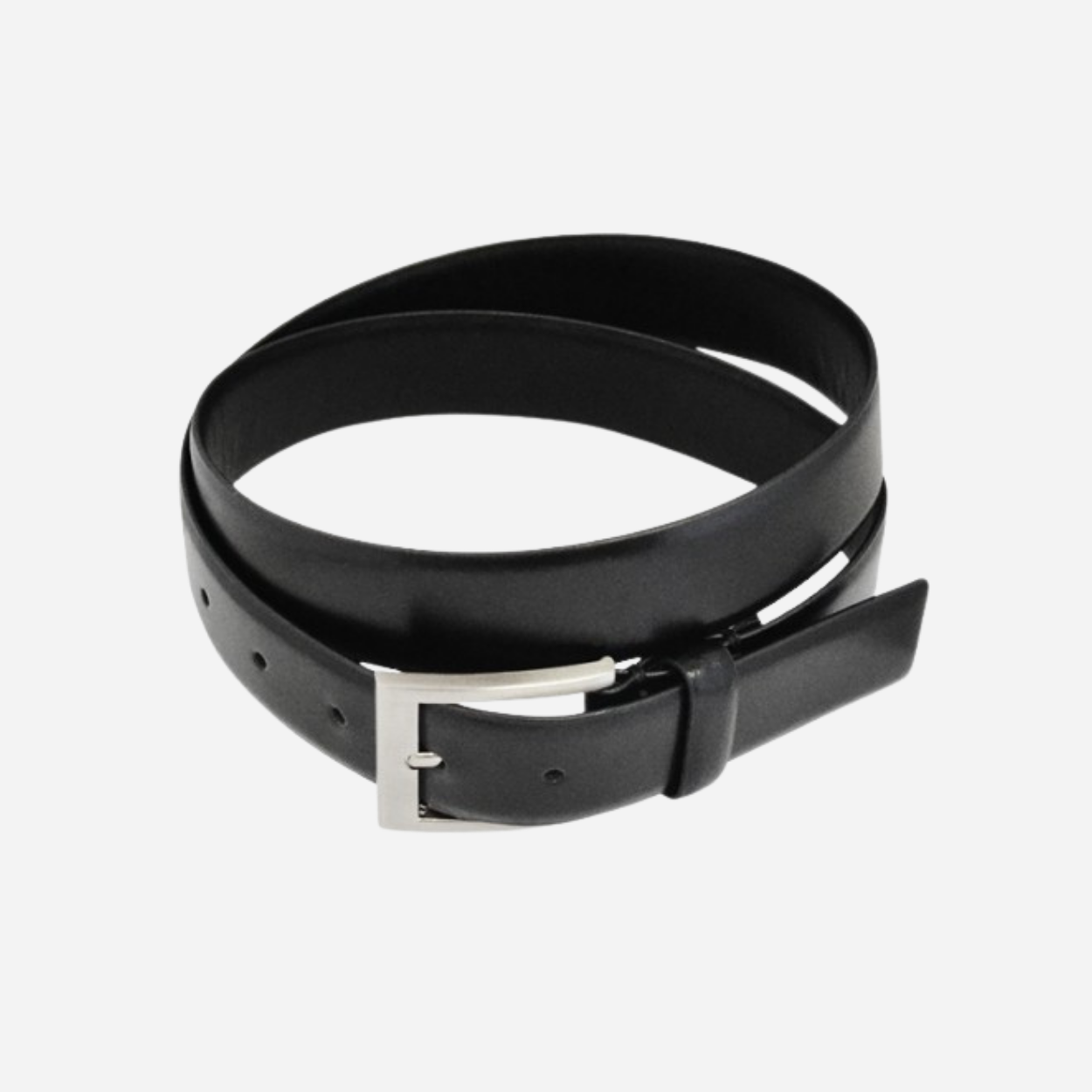 DARIO - Mens Black Leather Dress Belt with Silver Buckle