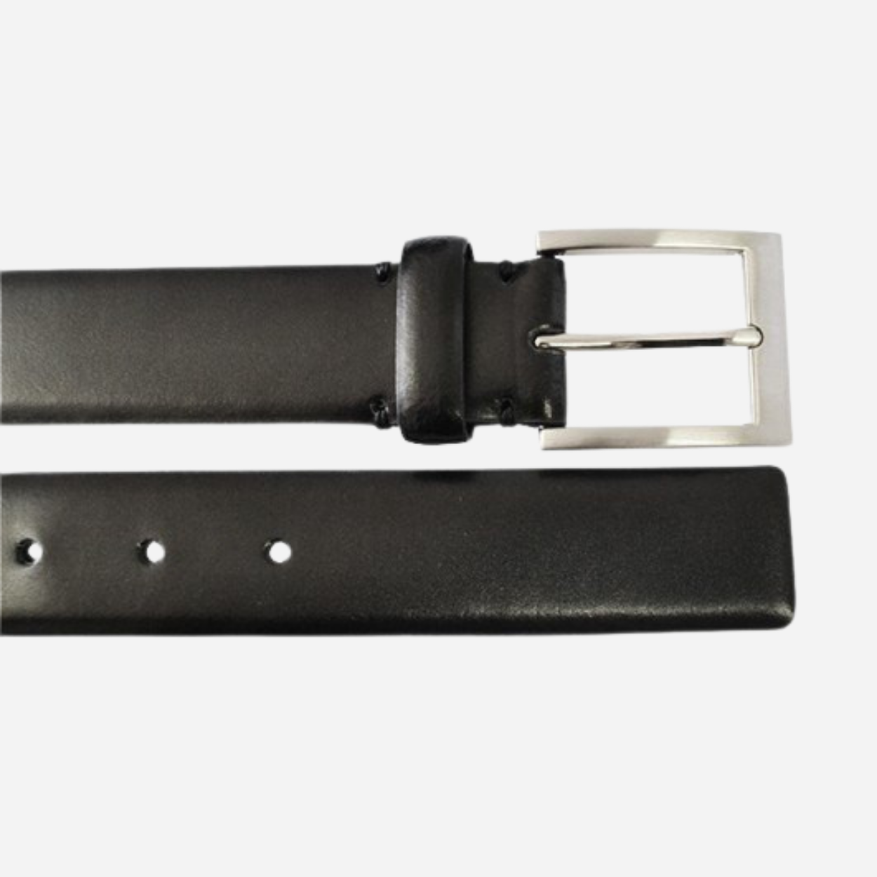 DARIO - Mens Black Leather Dress Belt with Silver Buckle