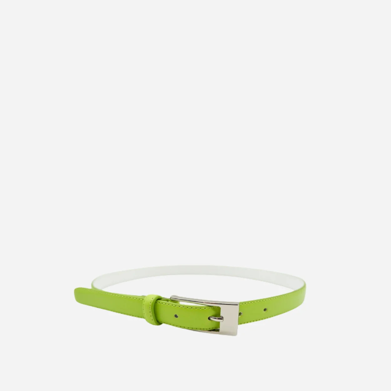 DEANEEN - Womens Lime Leather Skinny Belt with Silver Buckle - BeltNBags