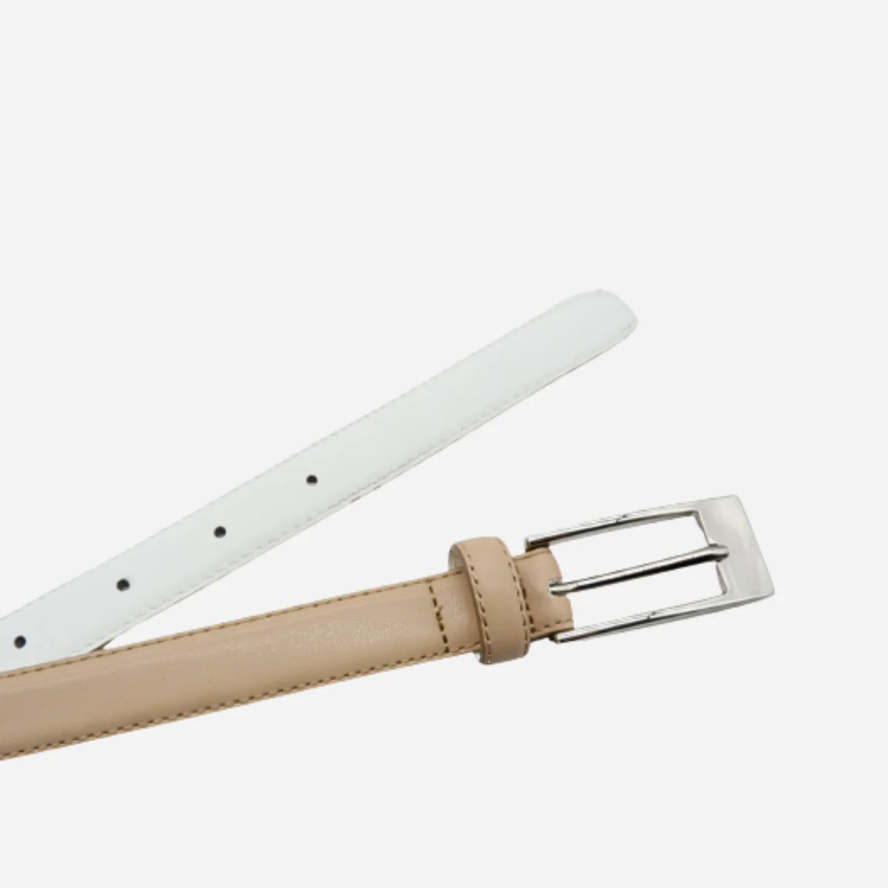 DEANEEN - Women's Nude Beige Genuine Leather Skinny Belt