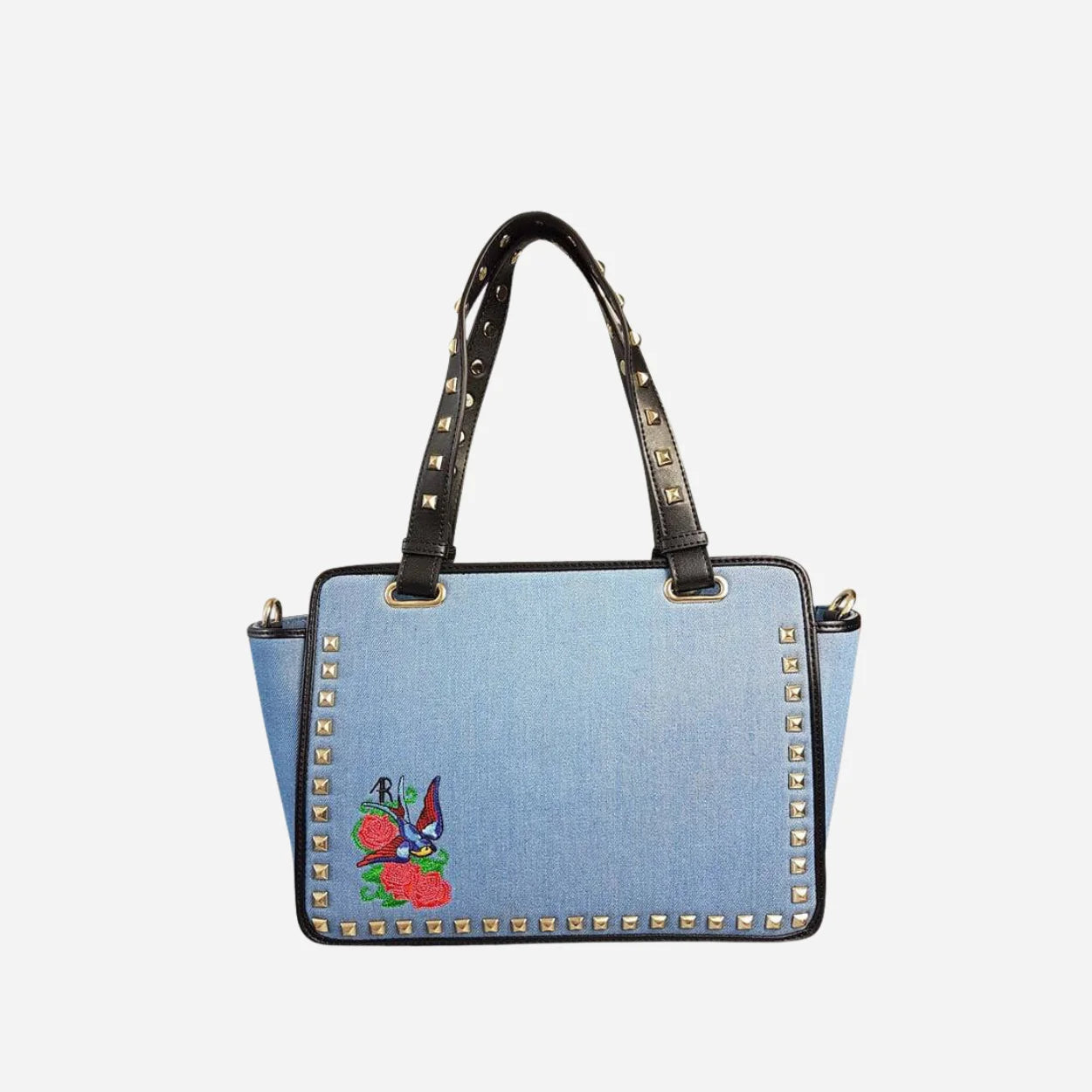 DENMAN - ladies Embroidered Denim Crossbody Bag With Studded Handle