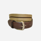 DUKE - Cotton Canvas Men's Brown Single Stripe Leather Belt