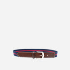 DUKE - Canvas Men's Navy Red Stripe Leather Belt