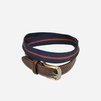 DUKE - Canvas Men's Navy Red Stripe Leather Belt