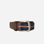 DUKE - Canvas Men's Navy Red Stripe Leather Belt