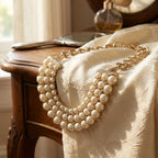 ELARA Luxe Pearl Necklace: Triple-Row Pearl Necklace - BeltNBags
