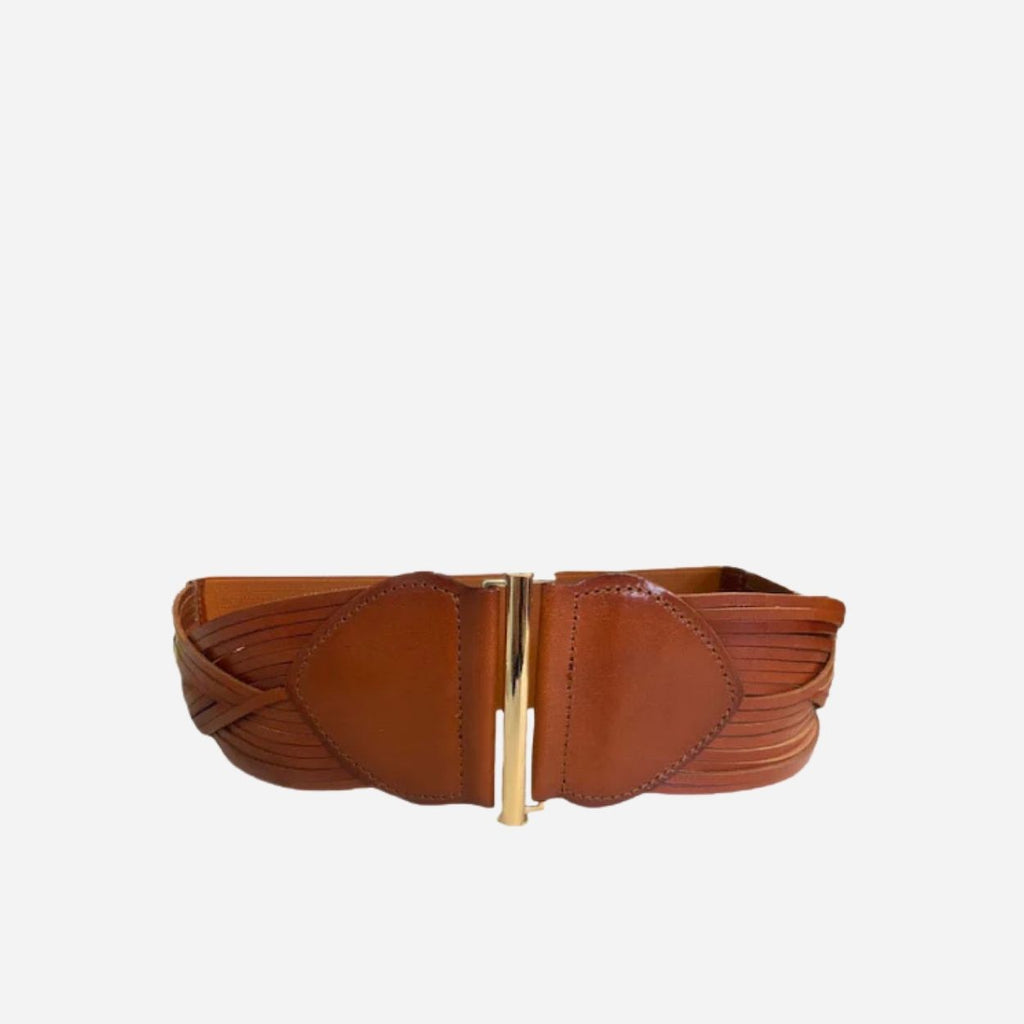 ELIZABETH - Women's Tan Genuine Leather Stretch Belt