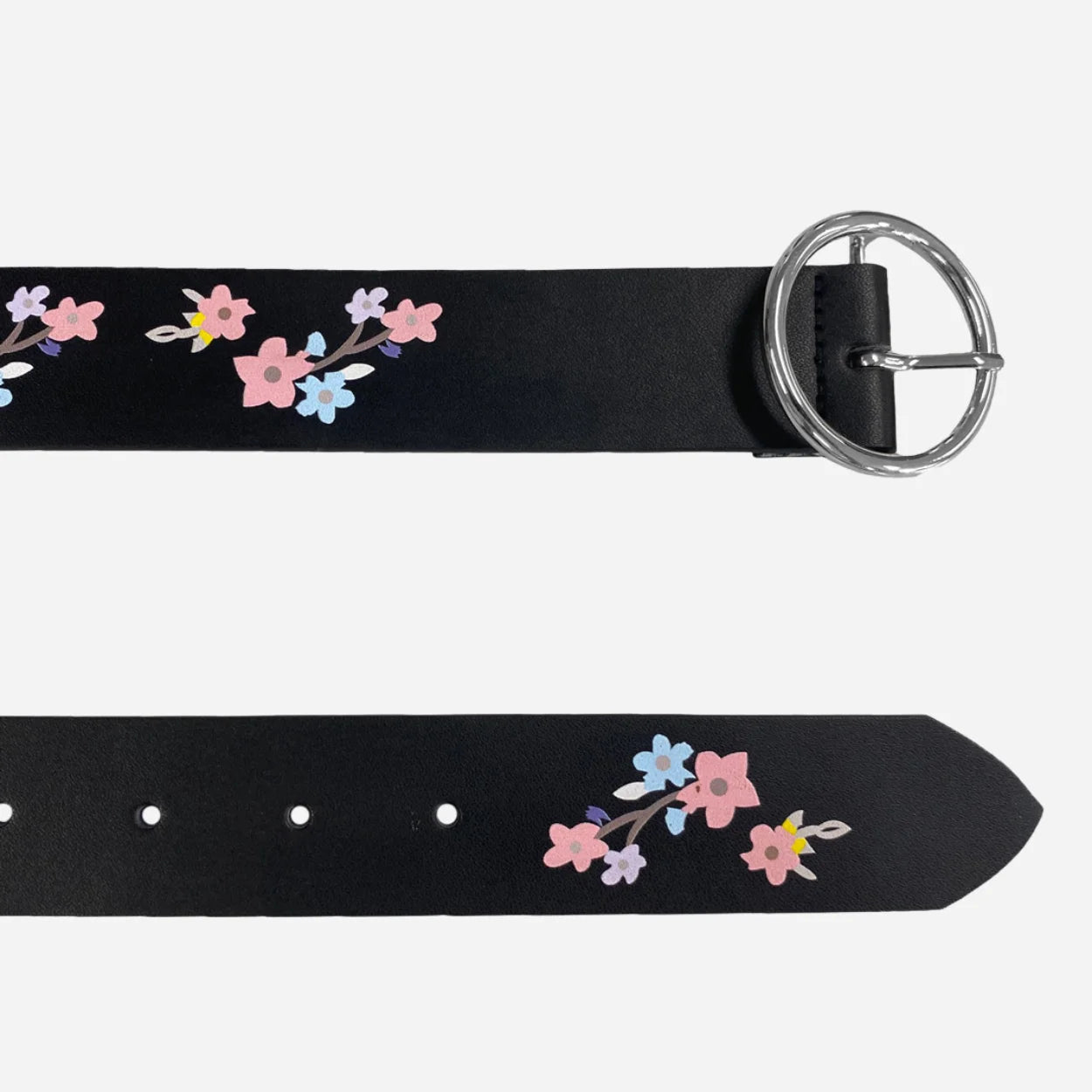 HARPER - Girls Black Genuine Leather Flower Belt with Silver Buckle
