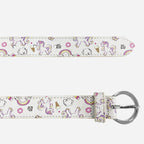 EMILY- Girls White Genuine Leather Flower Belt with Silver Buckle