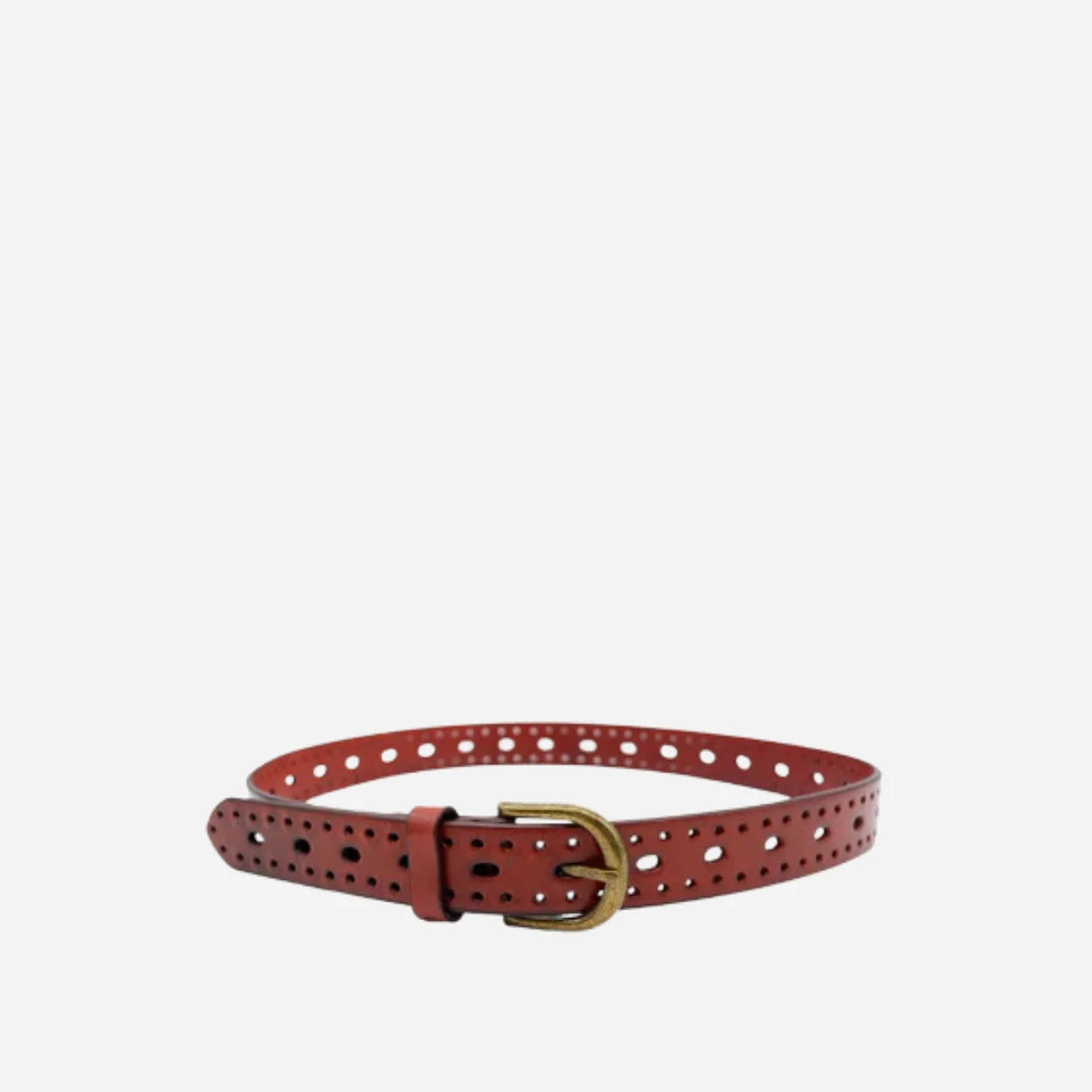 ENID - Womens Garnet Leather Dark Brown Belt with Gold Antique Buckle