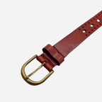 ENID - Womens Garnet Leather Dark Brown Belt with Gold Antique Buckle - BeltNBags