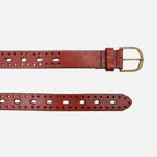 ENID - Womens Garnet Leather Dark Brown Belt with Gold Antique Buckle - BeltNBags