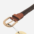 ERSKINVILLE - Ladies Tan Plaited Leather Belt with Gold Buckle - BeltNBags