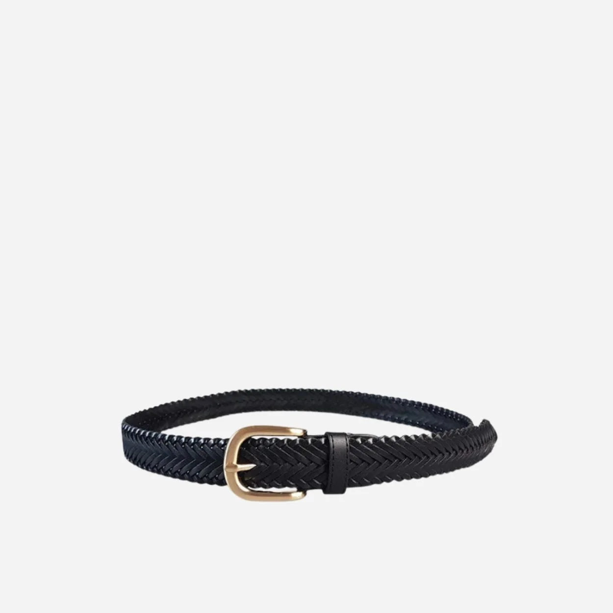 ERSKINVILLE- Addison Road Black Plaited Leather Belt with Gold Buckle