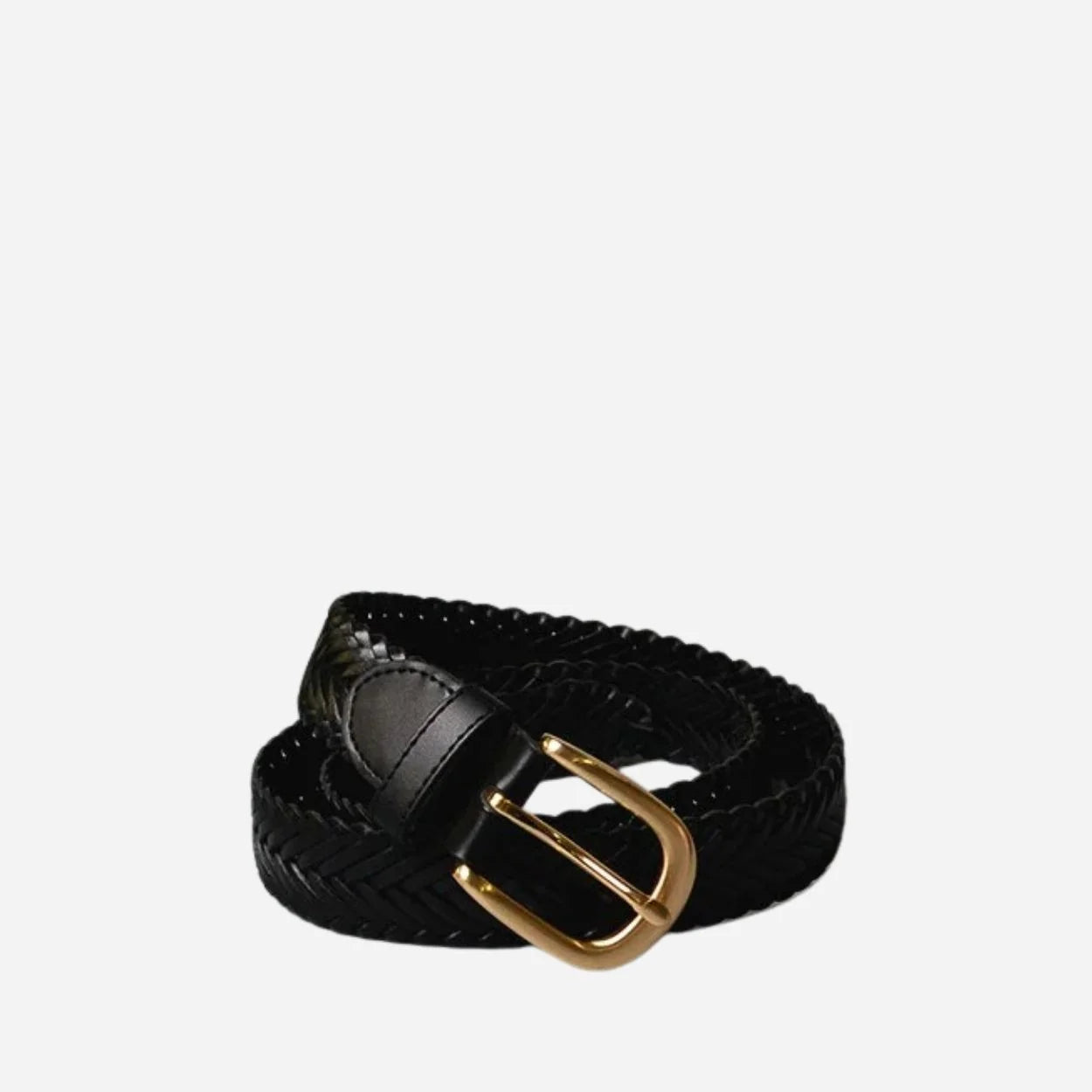 ERSKINVILLE- Addison Road Black Plaited Leather Belt with Gold Buckle