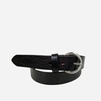ESPERANCE - Women's Dark Brown Genuine Leather Belt with Round Silver Buckle