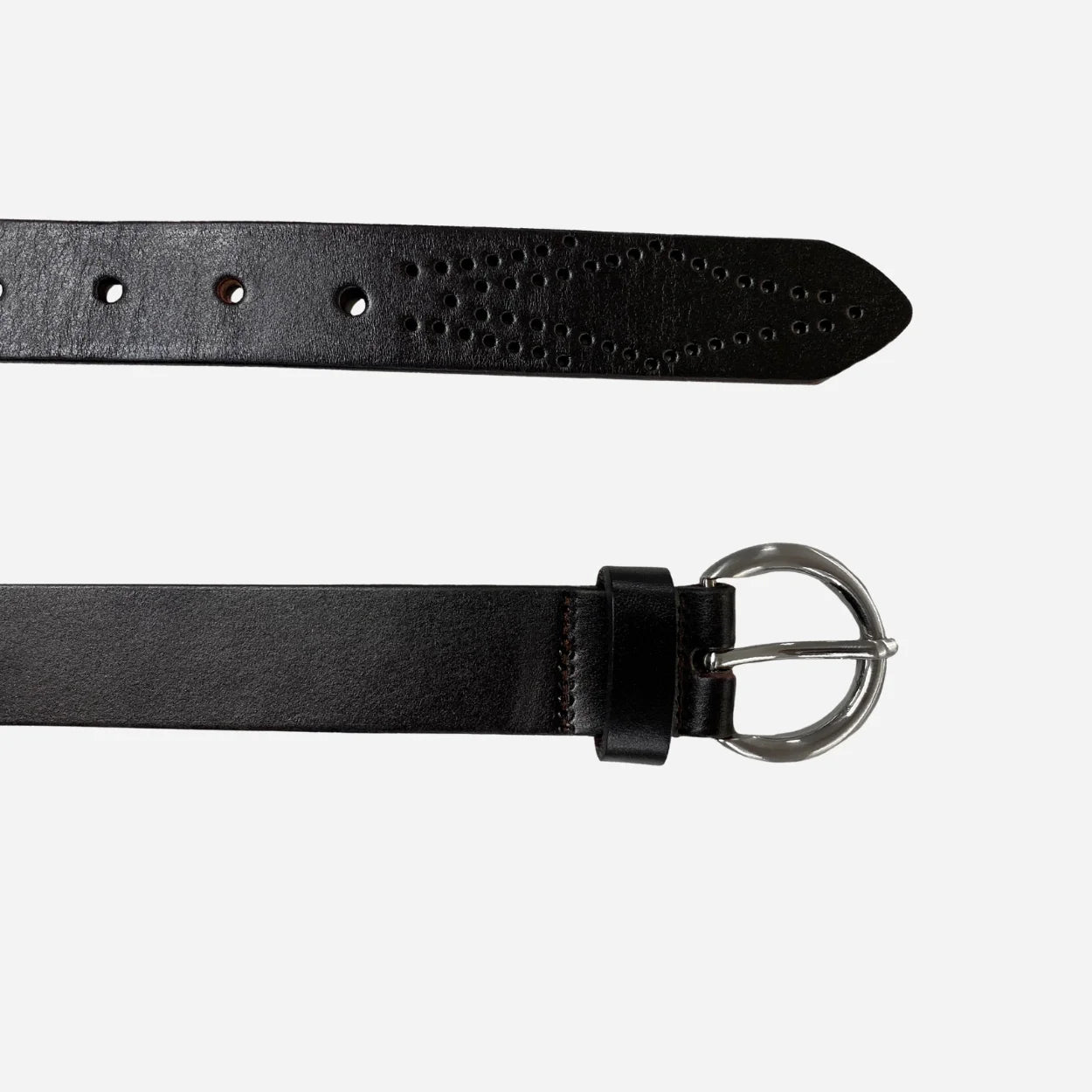 ESPERANCE - Women's Dark Brown Genuine Leather Belt with Round Silver Buckle