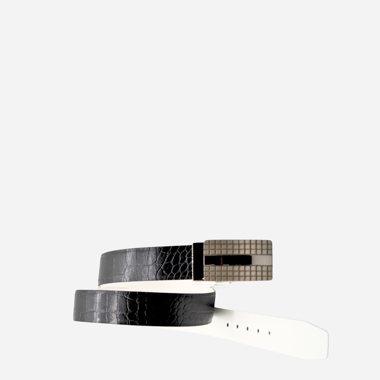 Esplanade Reversible Genuine Leather Belt – White & Embossed Black Finish