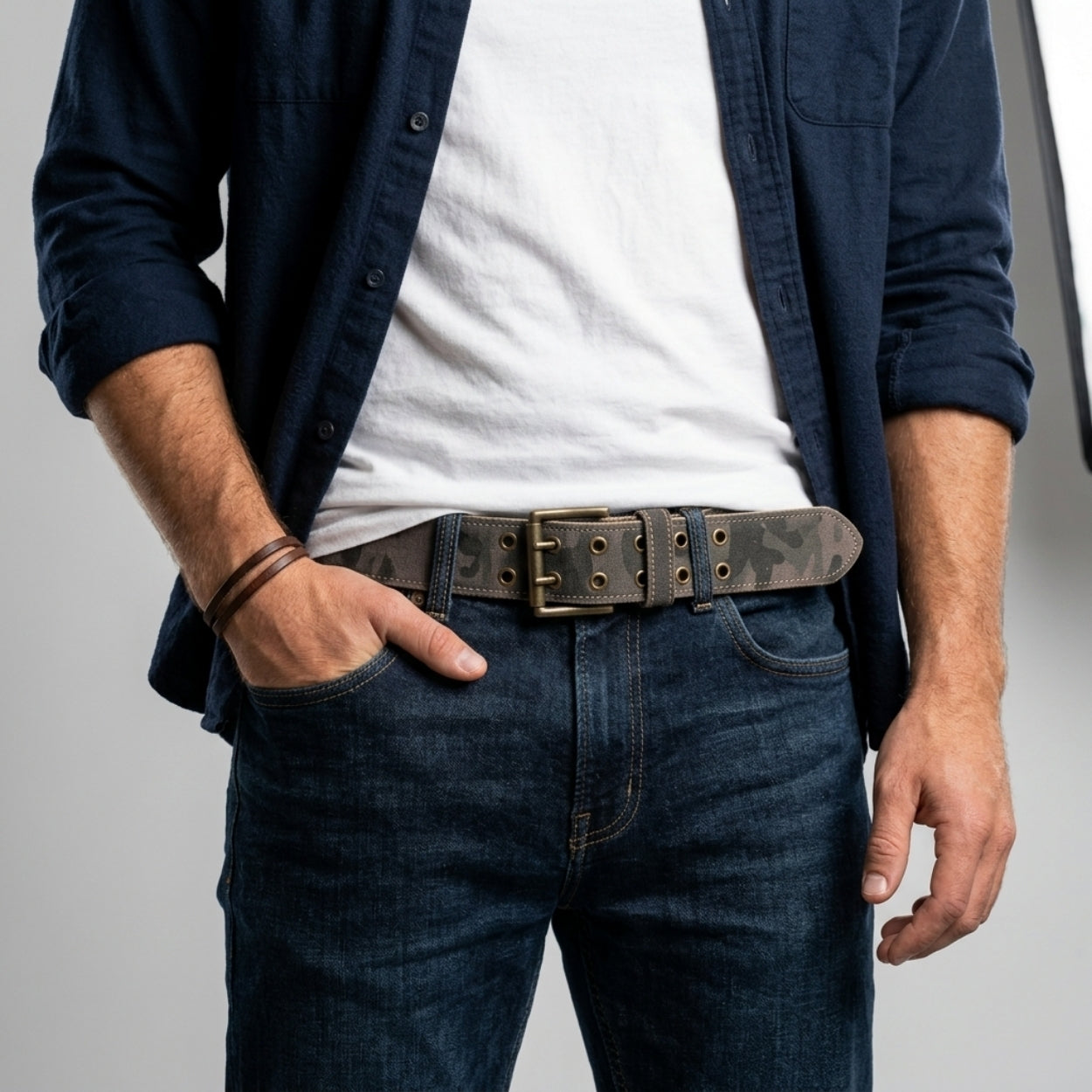 Flint Men's Camo Canvas Double Grommet Belt