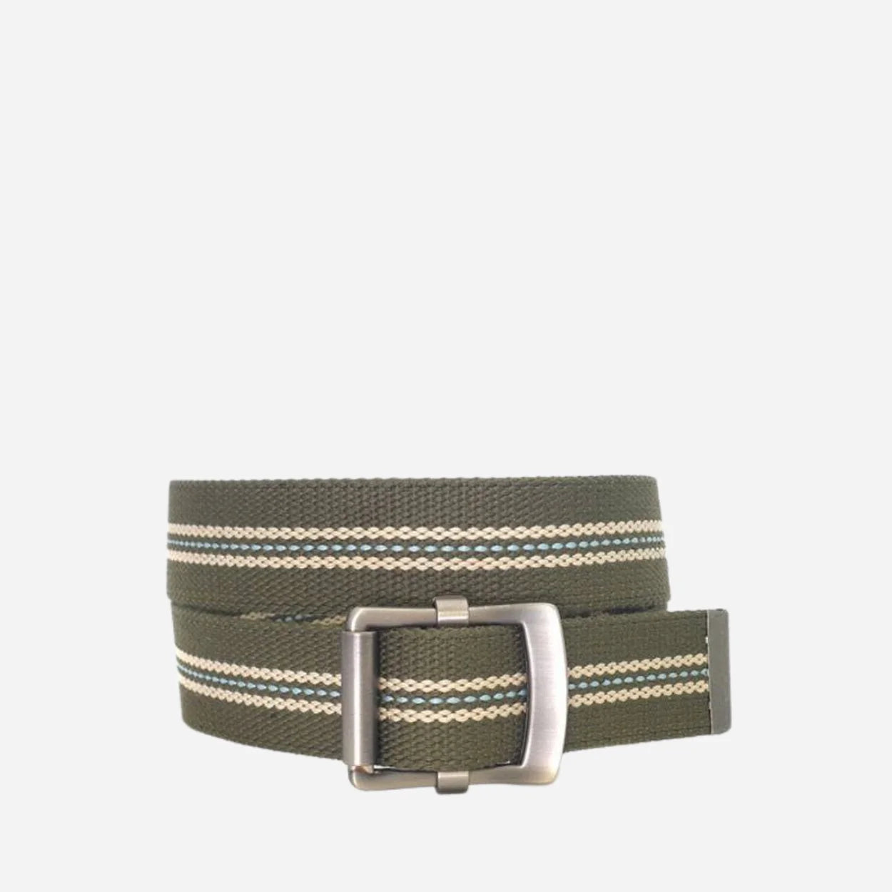 FREDRIK - Mens Khaki & Cream Canvas Webbing Belt - CLEARANCE - BeltNBags