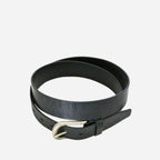 GLENDALE - Women's Black Genuine Leather Skinny Belt with Brushed Silver Buckle - BeltNBags