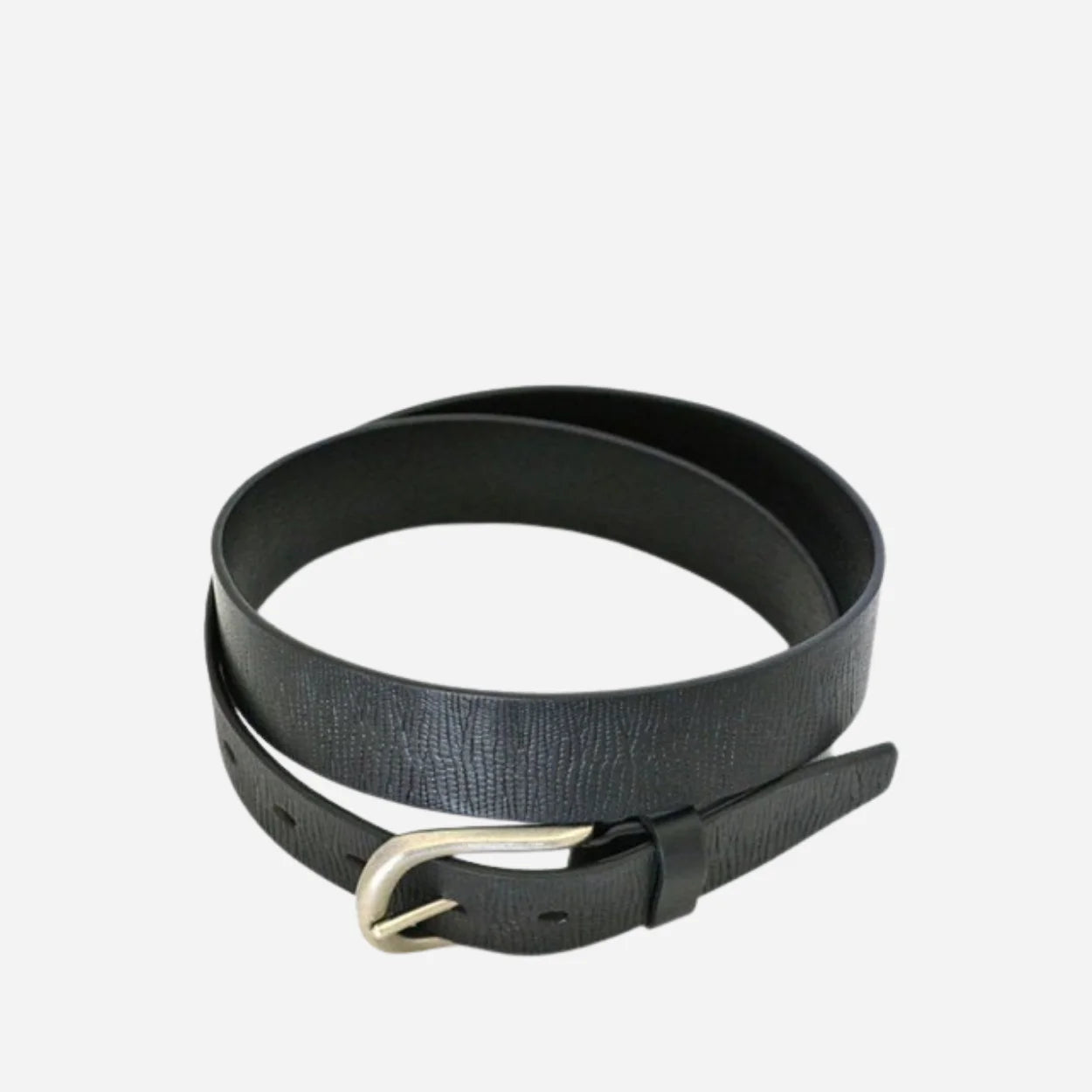 GLENDALE - Women's Black Genuine Leather Skinny Belt with Brushed Silver Buckle - BeltNBags